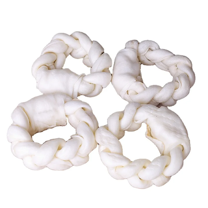 Healthy Dog  Chews White Puffy Braided Ring Rawhide Dog Snack