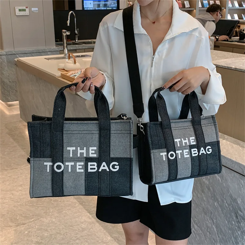 Luxury brands denim The Tote Bag for women handbags designer canvas shoulder crossbody bags 2022 patchwork shopper purses clutch