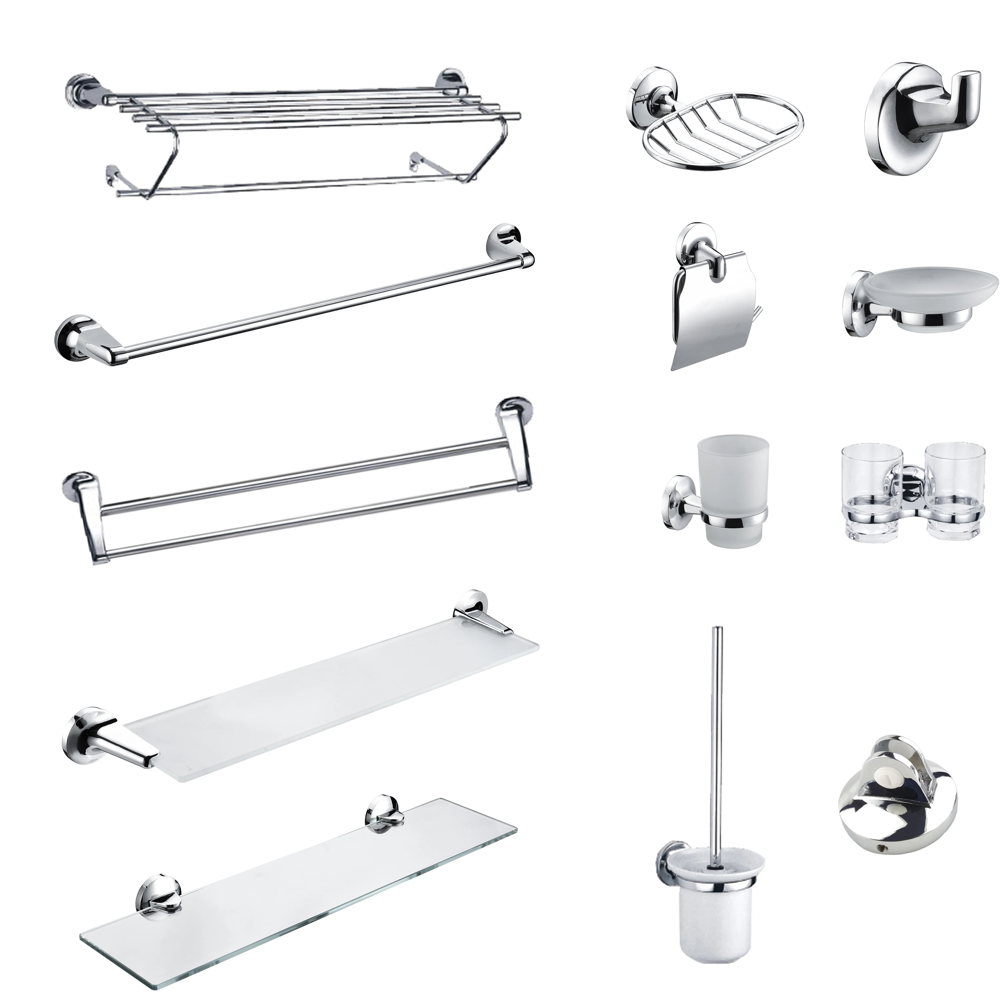 europe simple chrome polish towel rack glass shelf paper roll holder tumbler holder bathroom sanitary fittings names 1500
