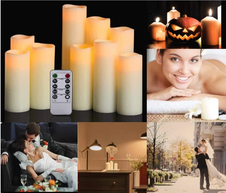 Led Flameless Candle  Set Of 9 Real Wax Pillar Decorative Led  Candles With Remote Control And Timer