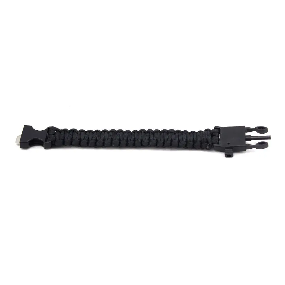 Paracord Rope Whistle Compass, Scraper Fire Starter Multifunction Outside Buckle Bangle Bracelet