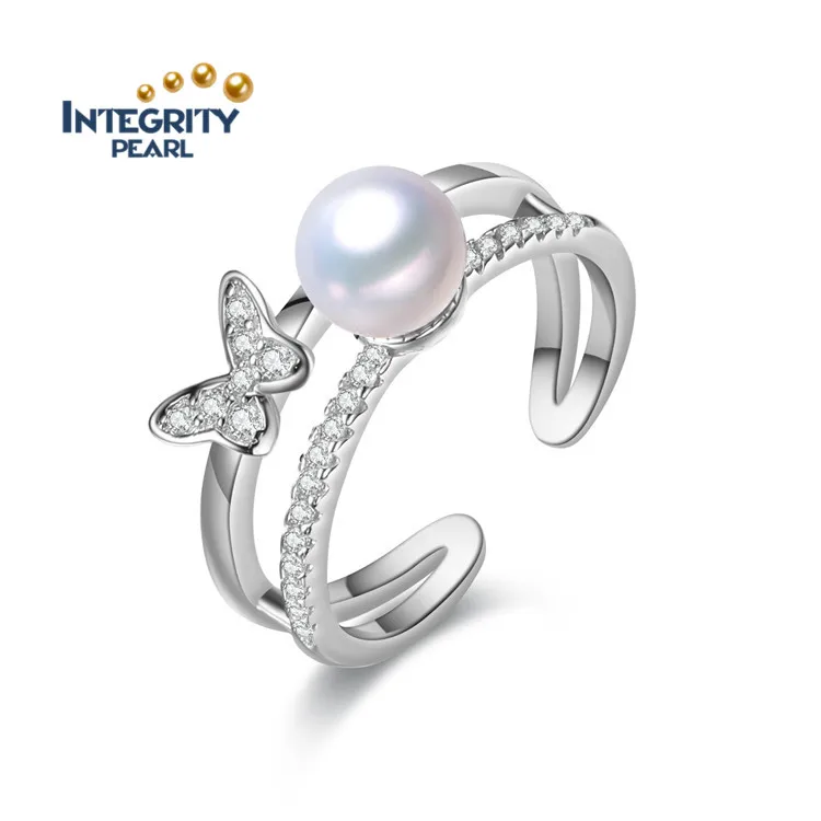 White pearl rings 6.5-7mm 3A perfect round  real freshwater pearl ring