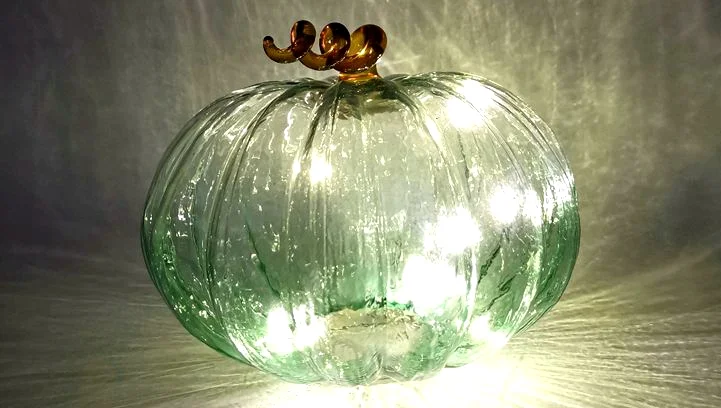 Navidad 2021 Lampara de calabaza de vidrio Glass Pumpkin Light LED Light up Pumpkin Tabletop Ornaments for Halloween Christmas