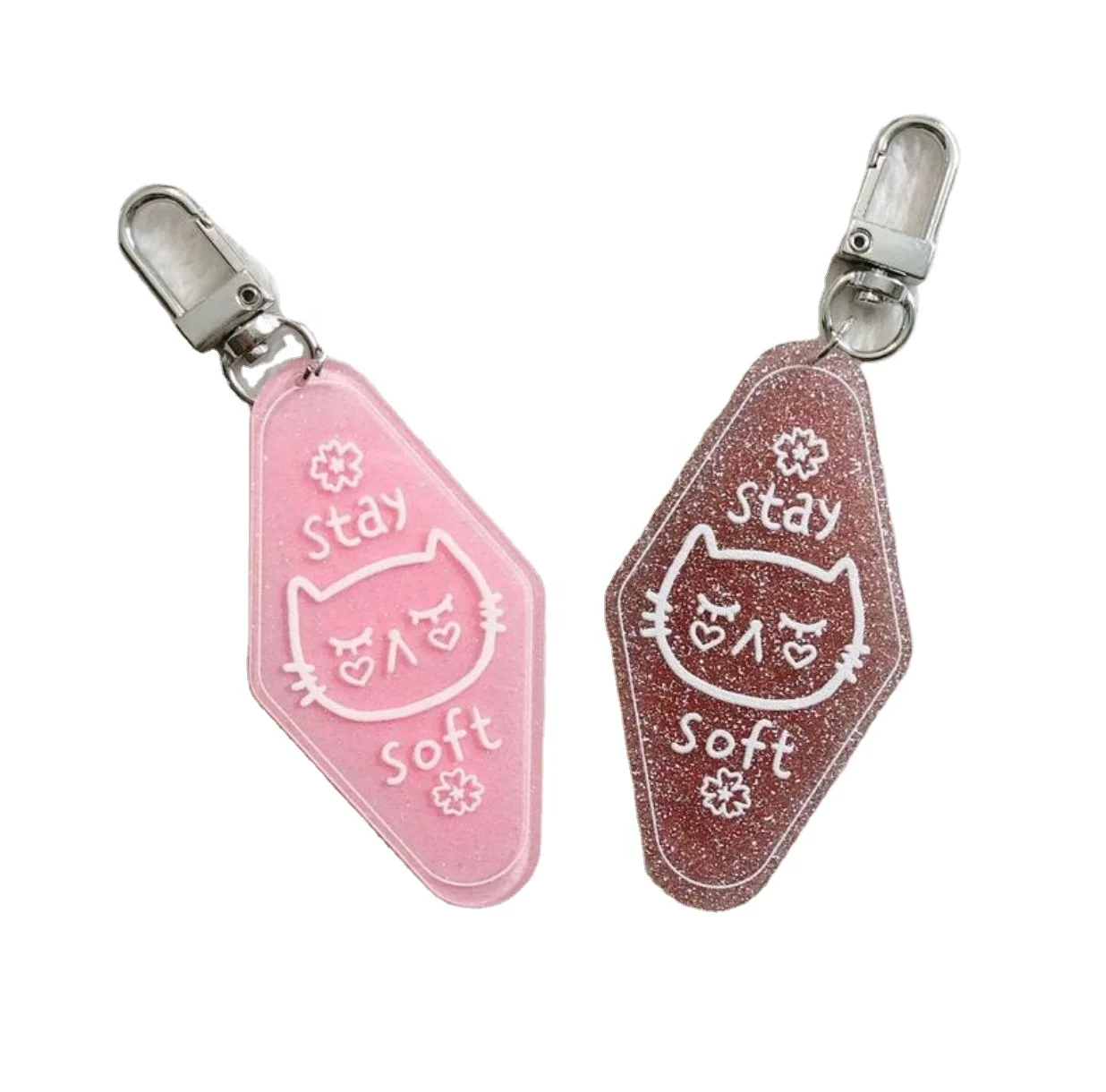 Personalized Motel Pink  KeyChain Acrylic Glitter Motel Key Tag Blank  Custom Logo Printing Keychain Motel