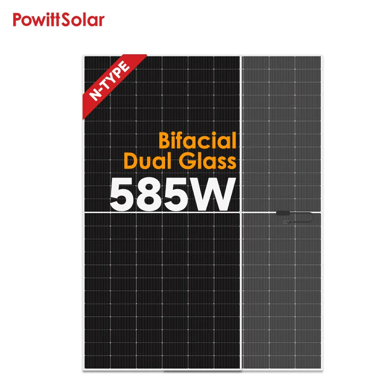 PowittSolar Panels Mono 400 500 600 670 W Wp Watt All Black Half Cell Monocrystalline Bifacial double glass Solar Panel