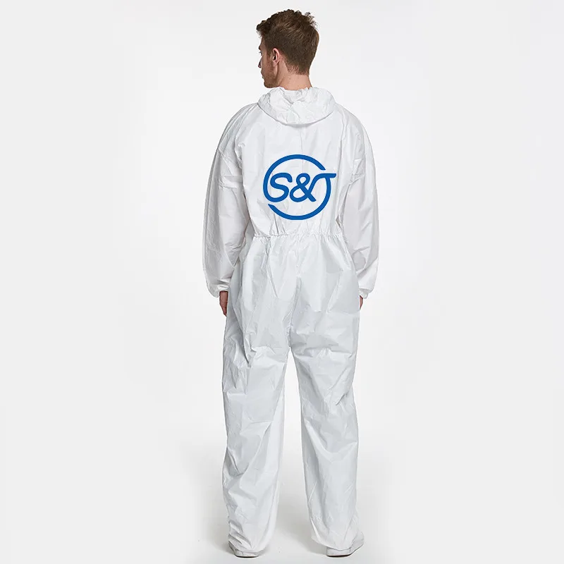 SJ Custom LOGO Printed Hazmat Suits Disposable Coveralls Suit Medical Protective Overall PPE Coveralls