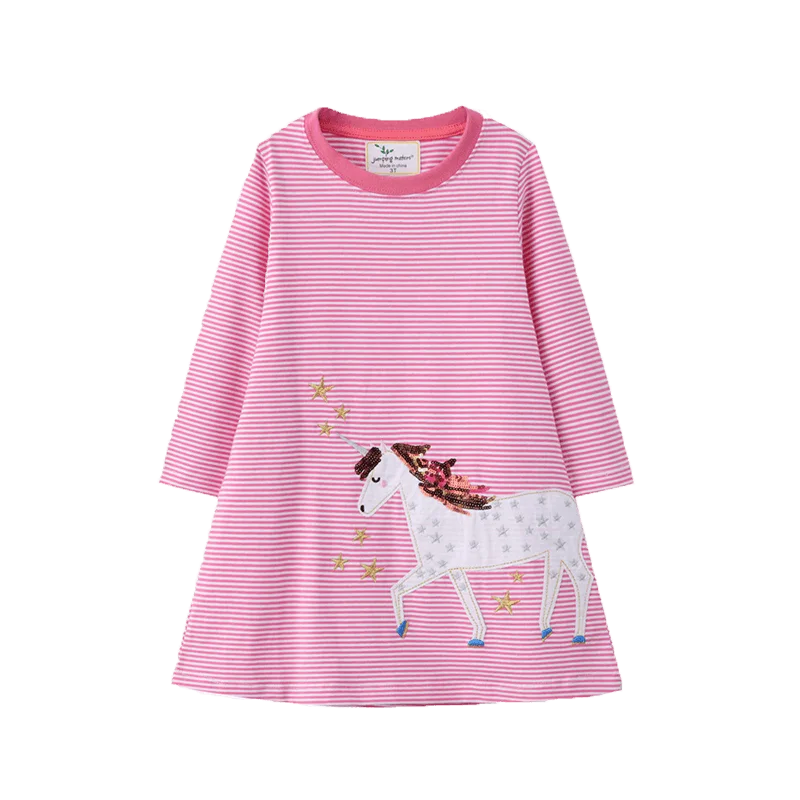 High Quality Printed Twirl Princess Soft Cotton Full Sleeves Pink Children Clothes For Girls Dress
