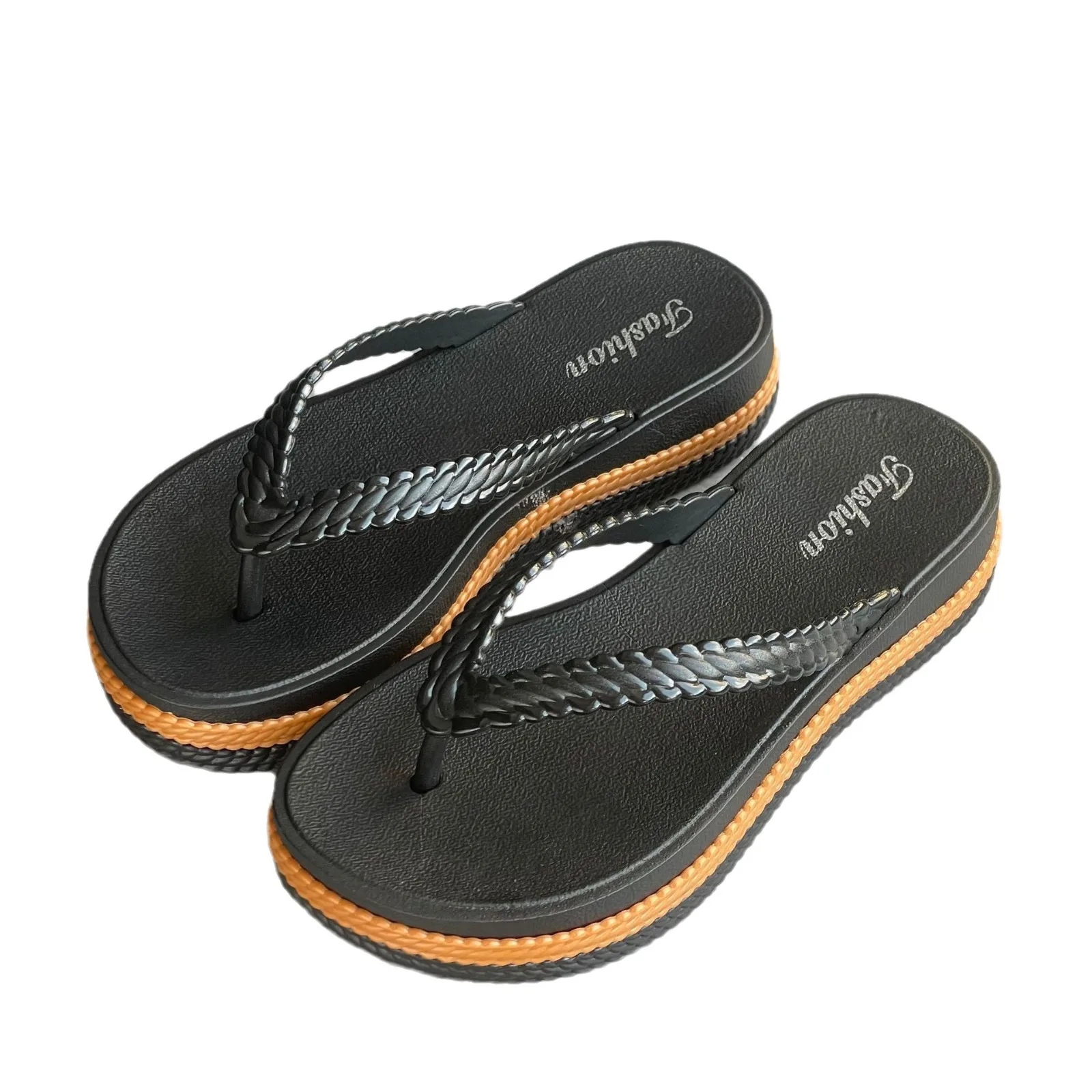 Custom Logo Soft women customized high wedge slippers sandals casual flip flops platform shoes thailand for wedding guests