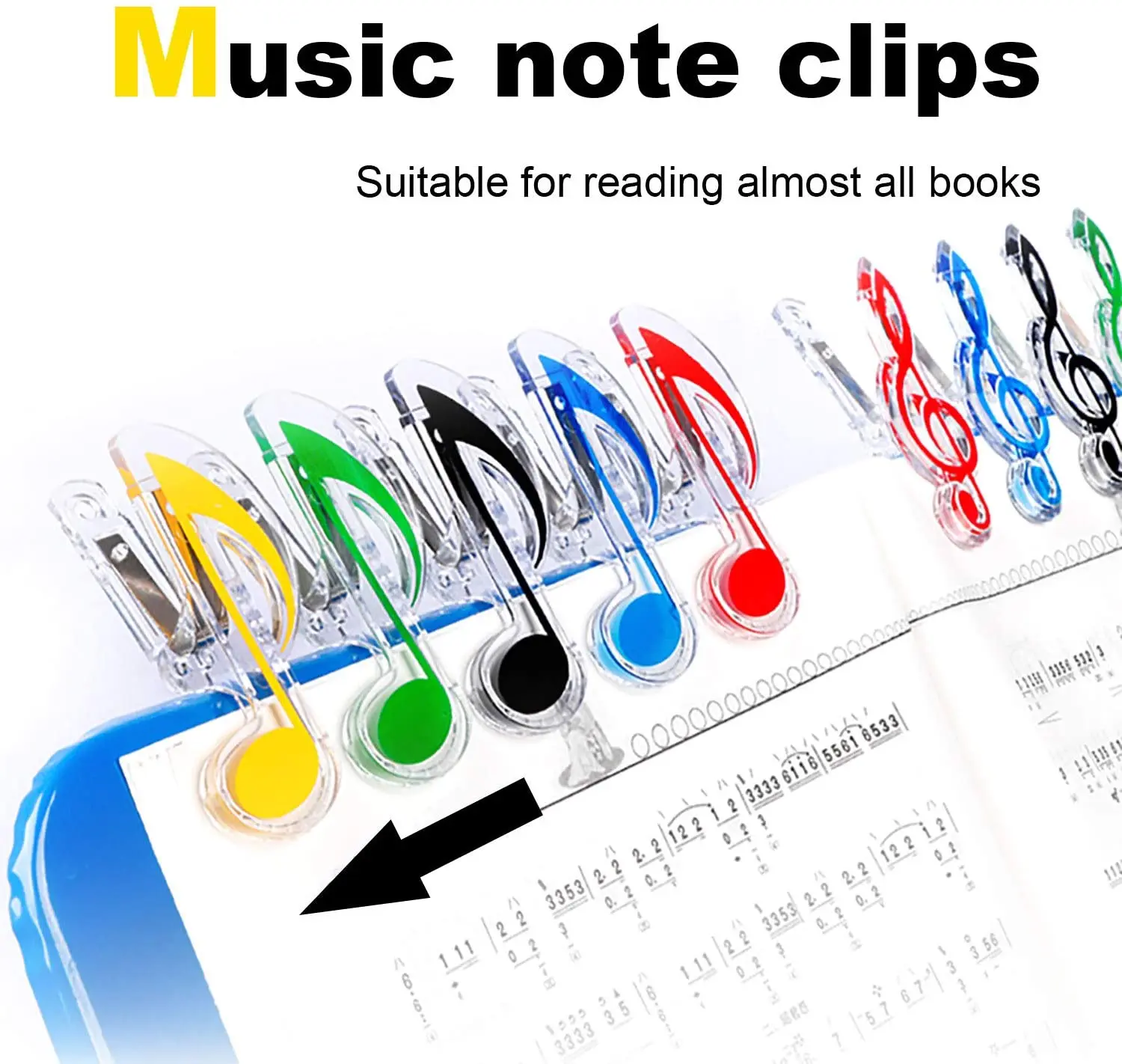 Plastics Music Note Clips Page Holder Acrylic Bookmarks Stationery Clips for Paper Book Music Stand Accessory