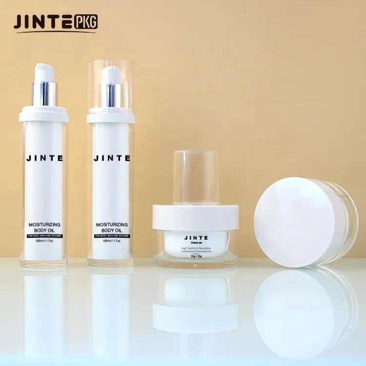 New Acrylic Cosmetic  Skincare Packaging Set   30ml 50ml 100ml Custom Clear Serum Pump Spray Bottles And Cream Jars