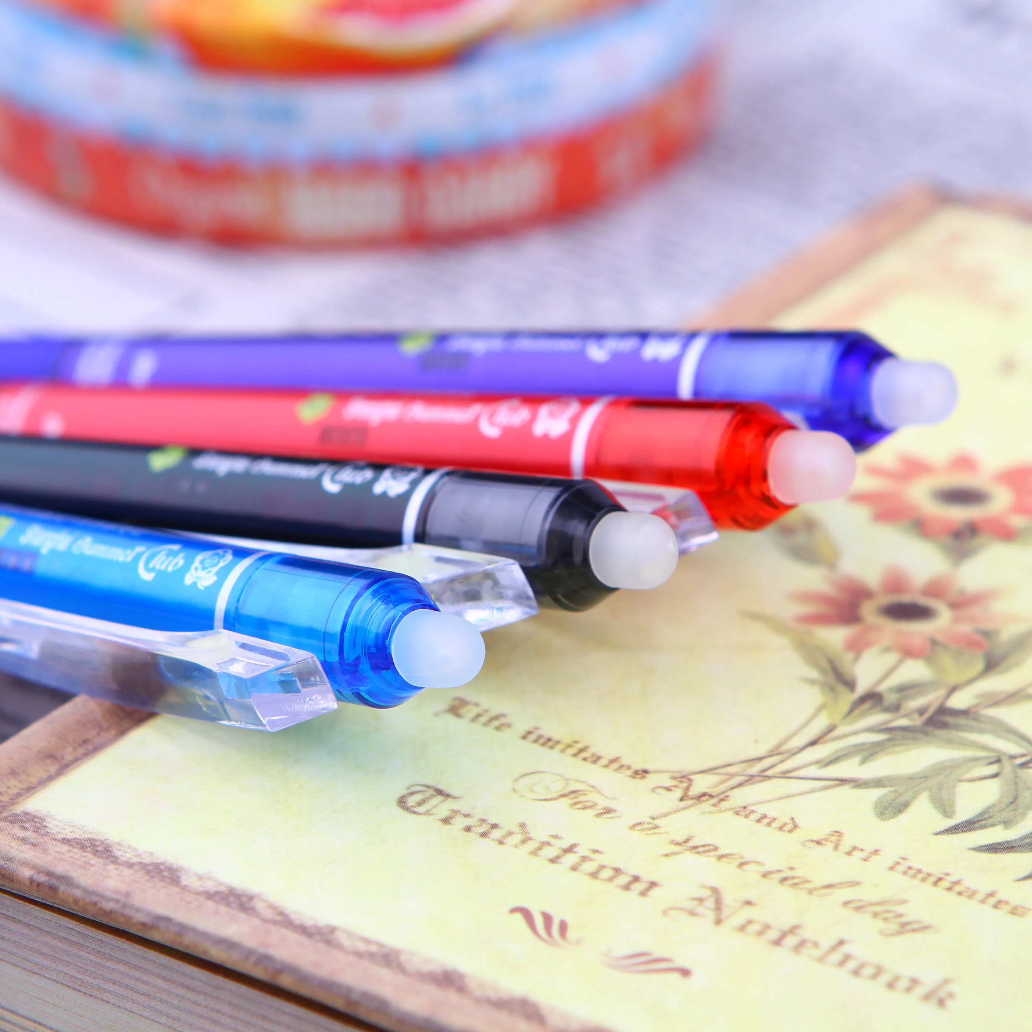 Acid free assorted 8 colors clicker erasable pens for drawing writing