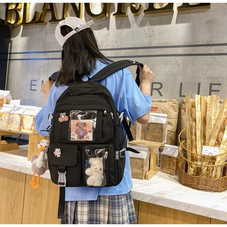 Kawaii Backpack with Cute Cow Plush Kawaii Pin Accessories Large Capacity Aesthetic School Bags Cute Bookbag for Girls Teen