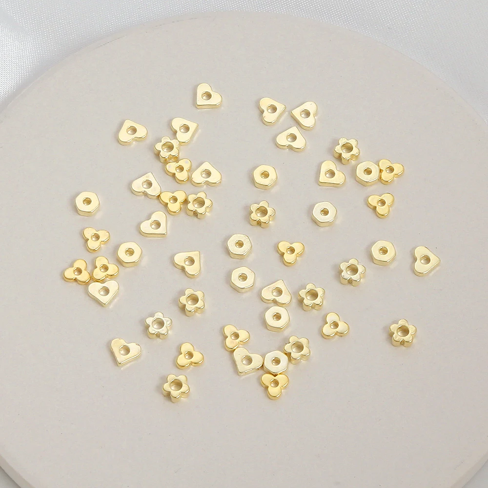 18K gold plated Glossy Heart Spacer Beads brass Geometric loose beads not rust not allergic plum-shaped flat beads