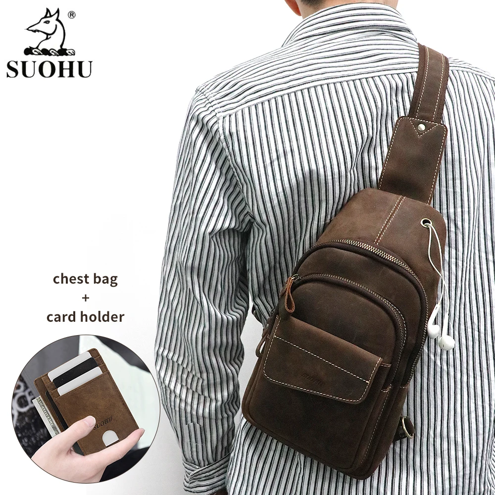 leather chest bag for men new style sport portable leather outdoor chest bags men slim wallet credit card holder card sleeves