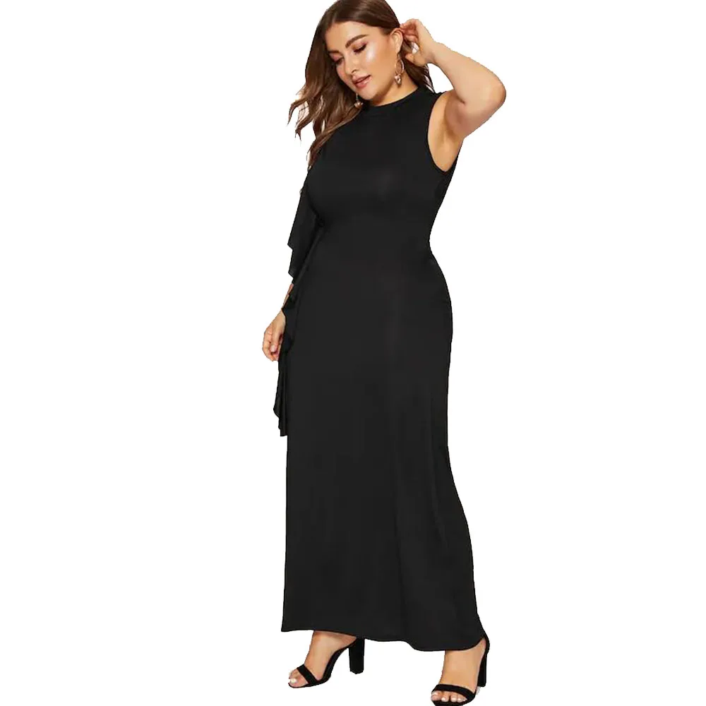 plus size 5XL dresses New arrival Leaf edge sleeve ruffles trim dress evening dress FM-6801