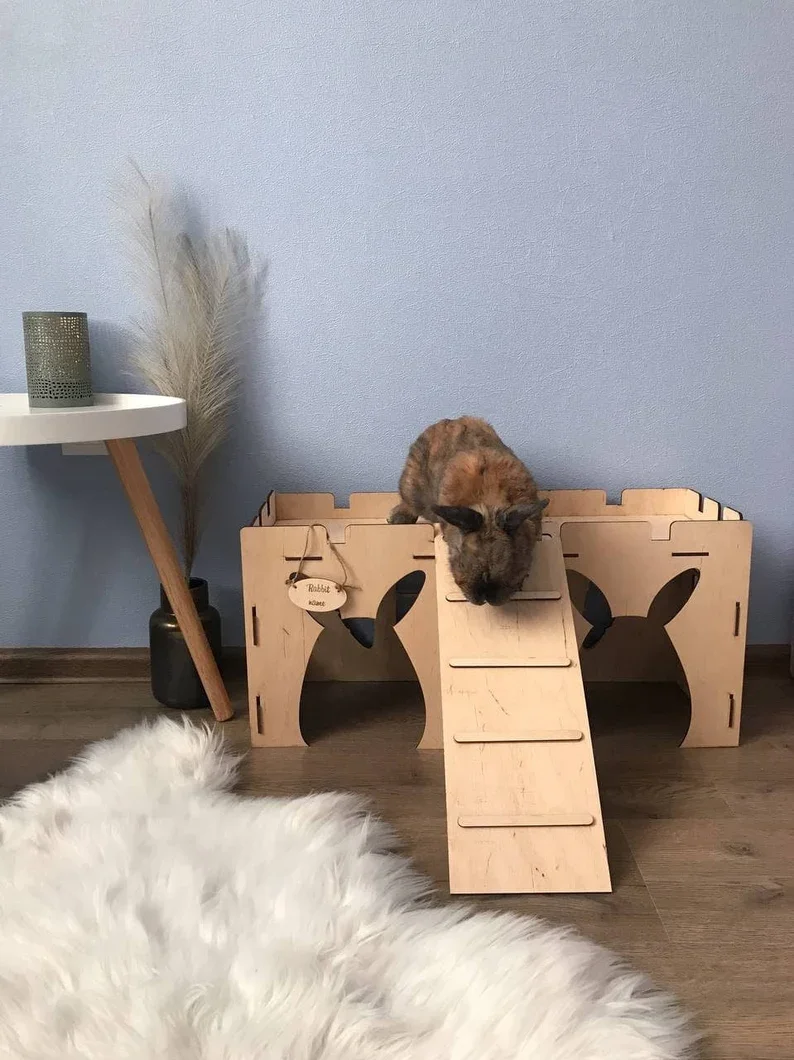 Bunny house with ladder, guinea pig house, rabbit furniture, bunny decoration, rabbit supplies, chinchilla house, pet bed