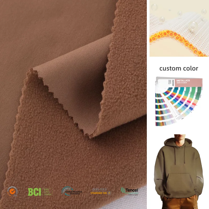 Knit Back Brushed Hoodie Material 90 Polyester 10 Spandex Single Polar 4 Way Stretch Fleece Fabric for Winter Jacket