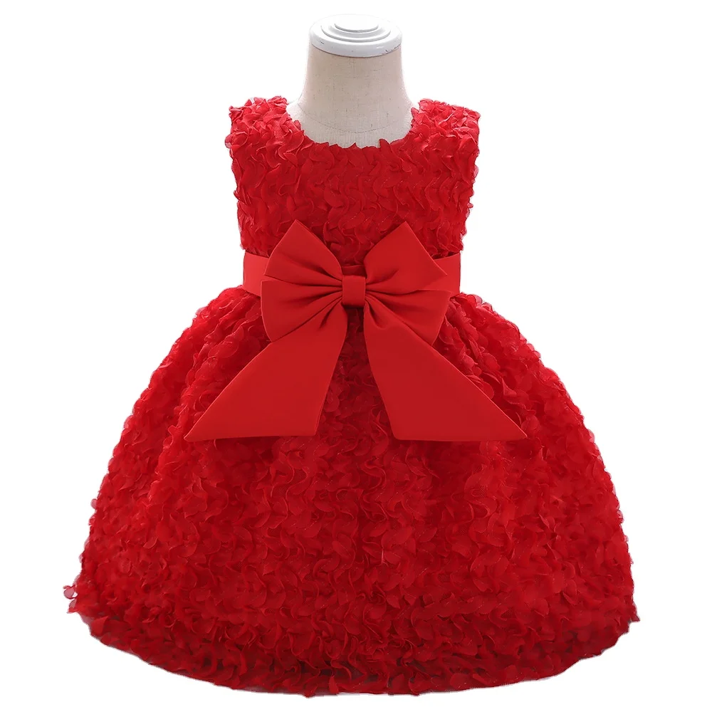 
2021 flower girl princess skirts bow wedding girl evening red dress little girl designer clothes baby doll dress  (1600204599871)