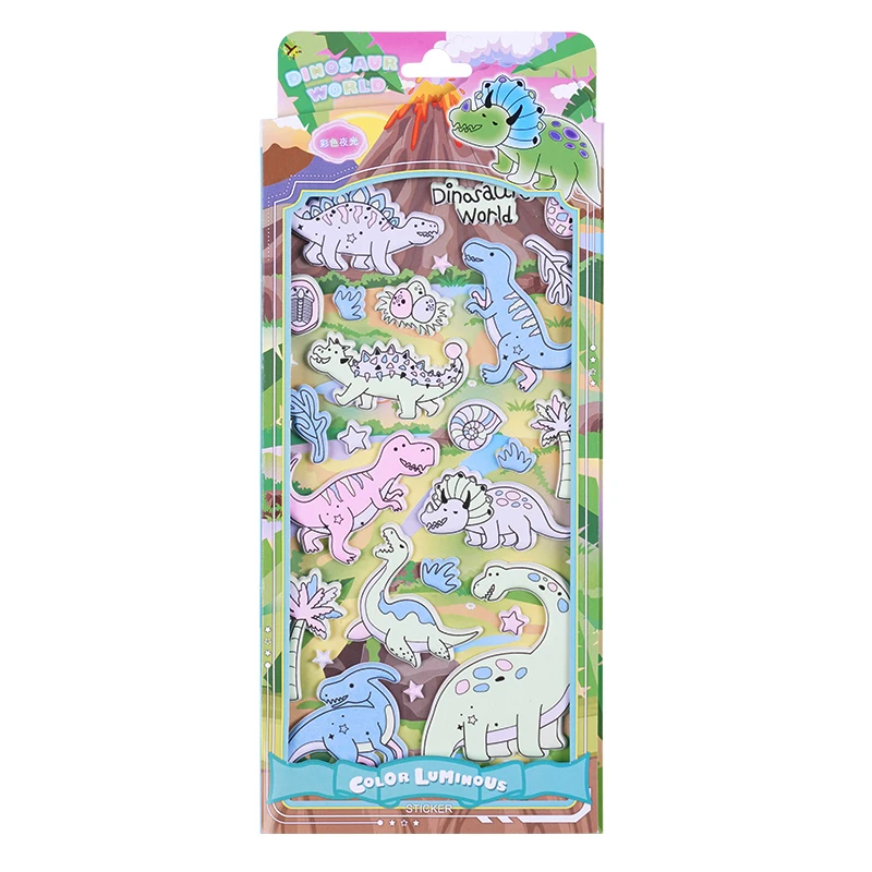 SHANLE Wholesale Fun Dinosaur Puffy Sticker 3D Kids Animal luminous Bubble Sticker Custom Phone Deco Stationery EVA Stickers Set