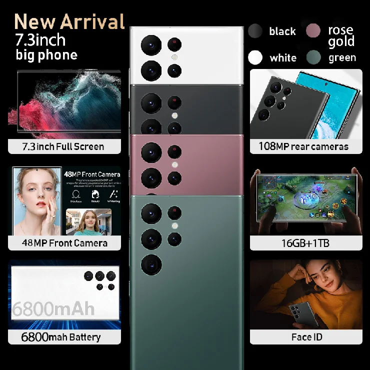 Продвижение Android S23 Ultra смартфон 16 + 512g мобильный телефон сотовый игровой 4g 5g