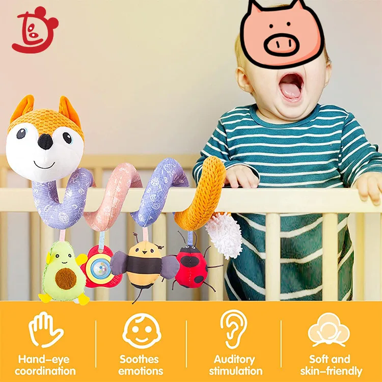 Pram Hanging Rattles Spiral Stroller Fox Seat Toy Soft Plush Baby Educational Sensory Animals Crib Mobile Bed Toy