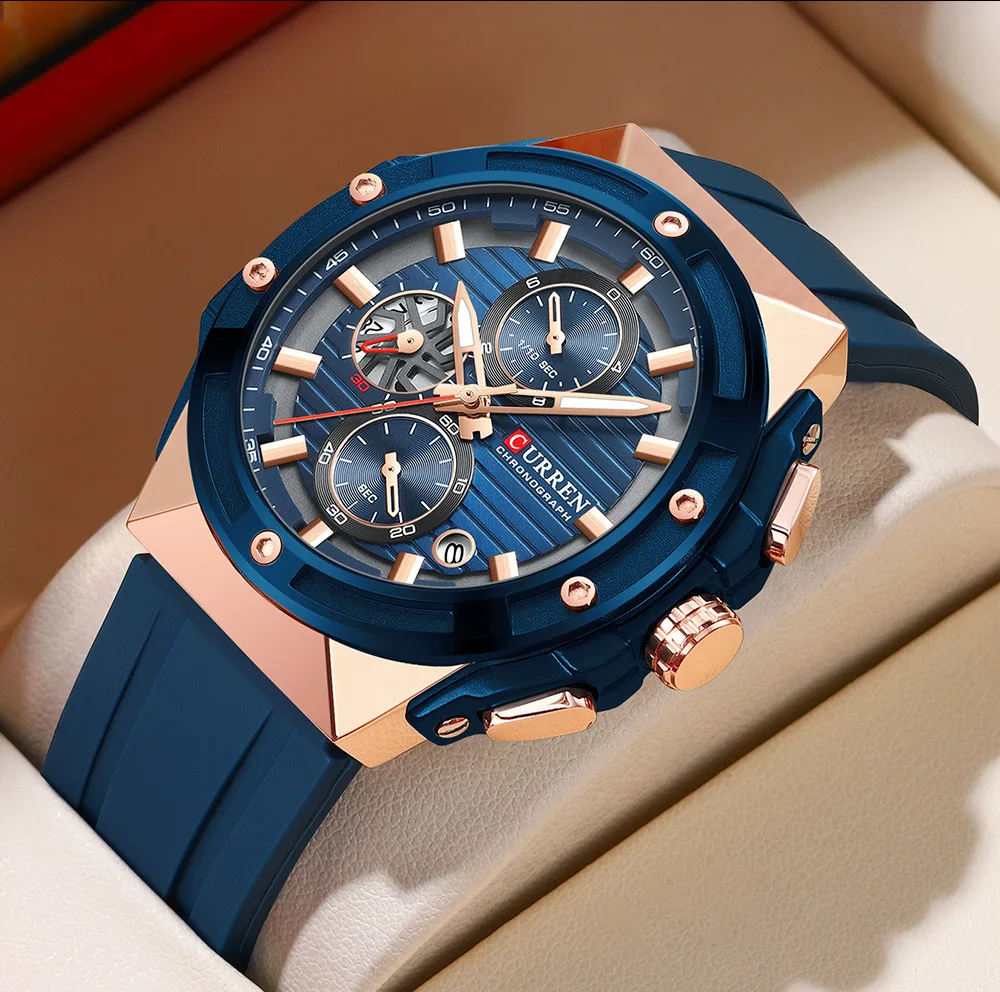CURREN 8462 новые модные мужские часы роскошные силиконовые спортивные кварцевые с датой водонепроницаемые наручные хронографом