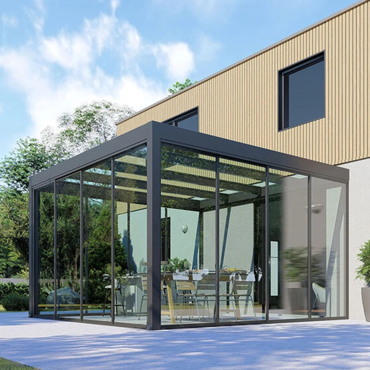 gazebo aluminum frame retractable awning roof sliding tempered insulated glass greenhouse sunroom houses