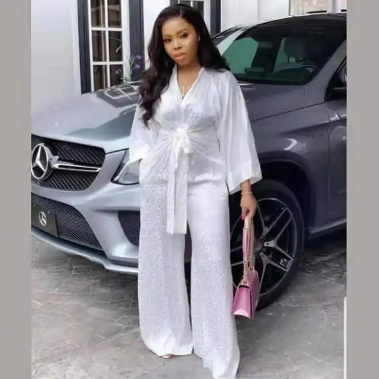BOBOYU new trendy satin jumpsuits women long sleeve robe pants set casual style for fall 2021