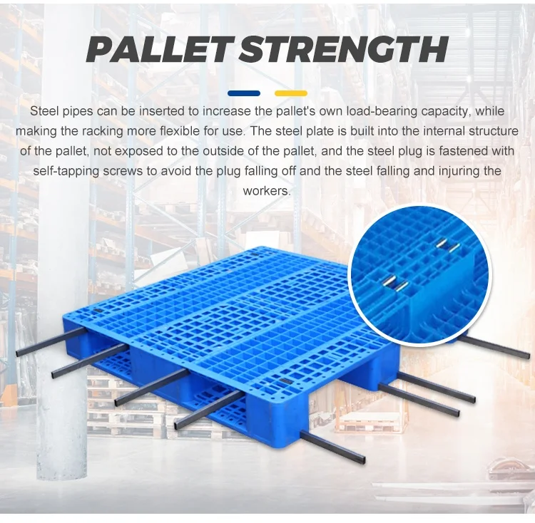Plastic Pallets Factory Price HDPE Grid 3 Skid Heavy Duty Plastic Pallet 1200*1000MM  Warehouse Rack Load Fork Pallet EPAL Size