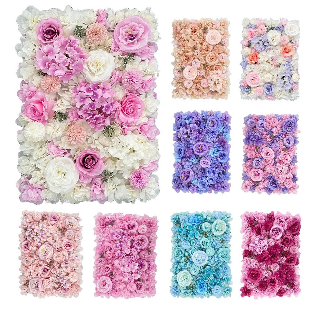 Wholesale 3D/5D White Black Flower Wall Panel Backdrop Artificial Silk Rose Flower Wall Panels Backdrop Christmas Decoration