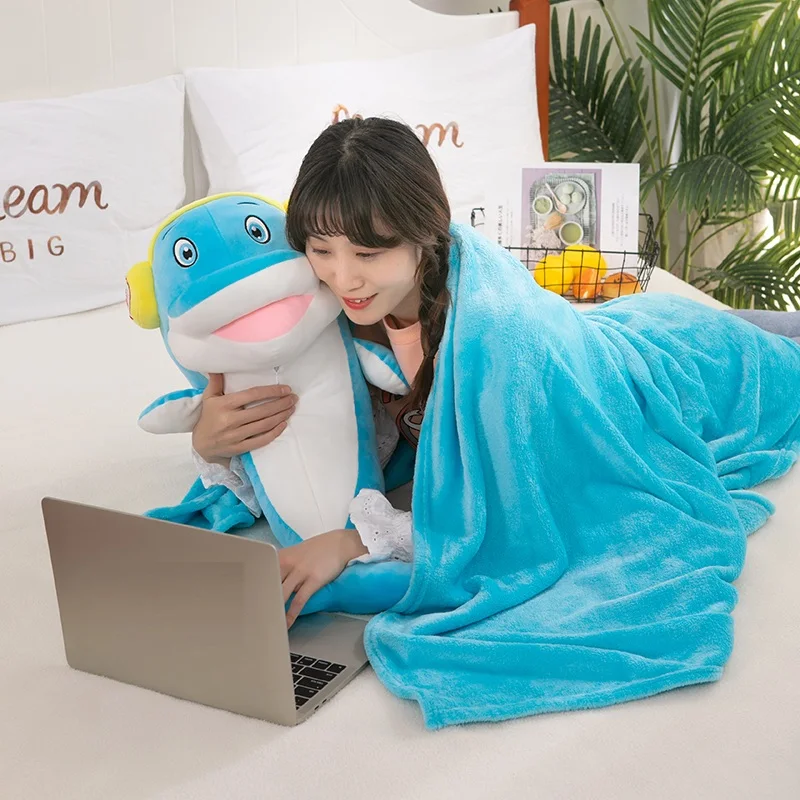 Customized Woven Cartoon Animal Blanket Customs Animals Shark Whale Pillow Blanket