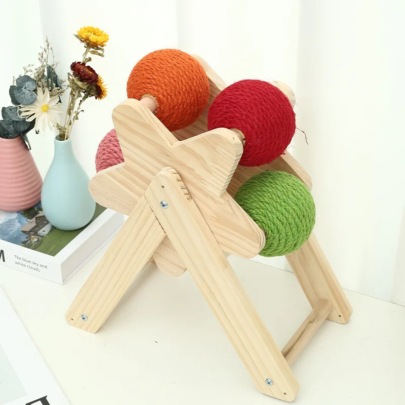 New wooden interesting five color wind fire wheel cat paw grinding pet supplies furniture for ornaments in Cat cage