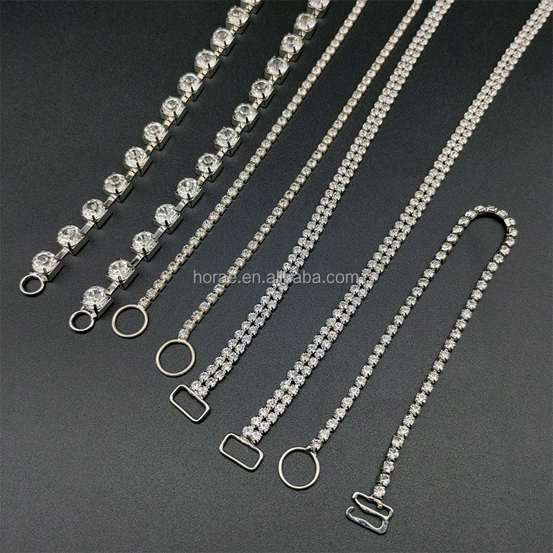 F163 Manufacturer Custom Rhinestones Bikini Connector Clothing Accessory Plating Silver Buckle Chain with Crystal