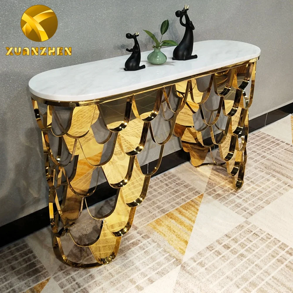 Home furniture living room sets luxury stainless steel hallway table modern console table for wholesale