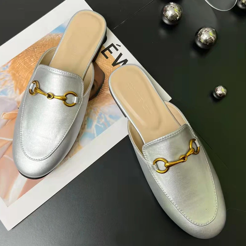 High Quality Lady Leather Mules Slipper Outdoor Casual Wear Summer Women Genuine Leather Flat Mules Shoes