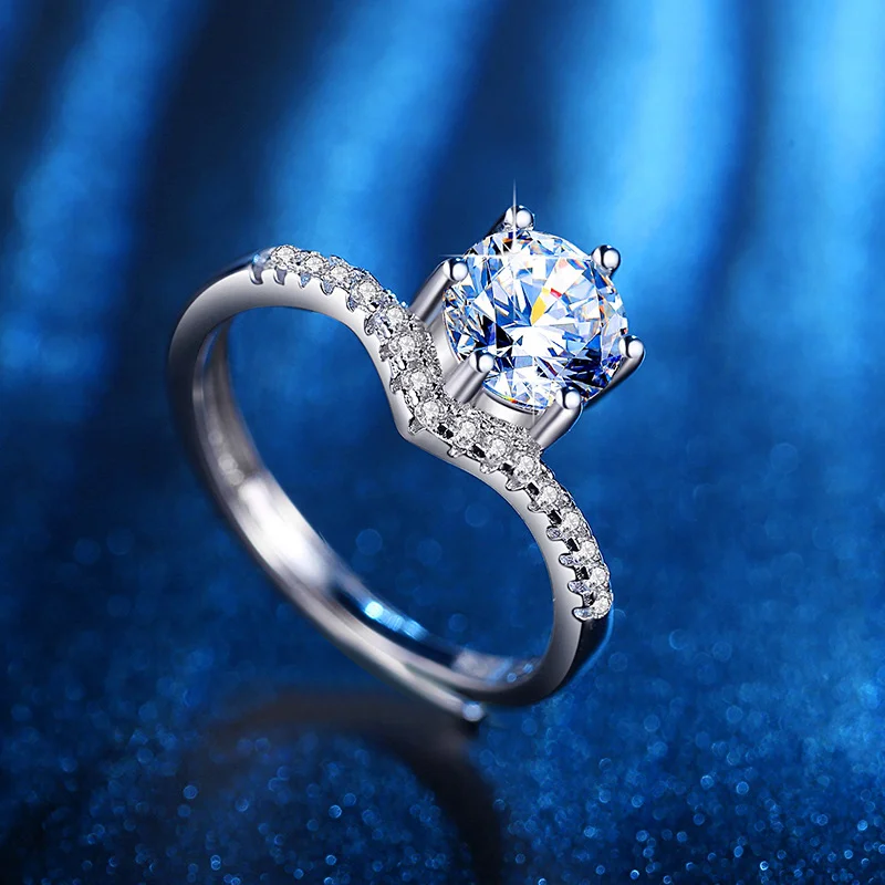 Fashionable One Carat Crown Diamond Cut Round Finger Ring Adjustable Ring Women Accessories Jewelry