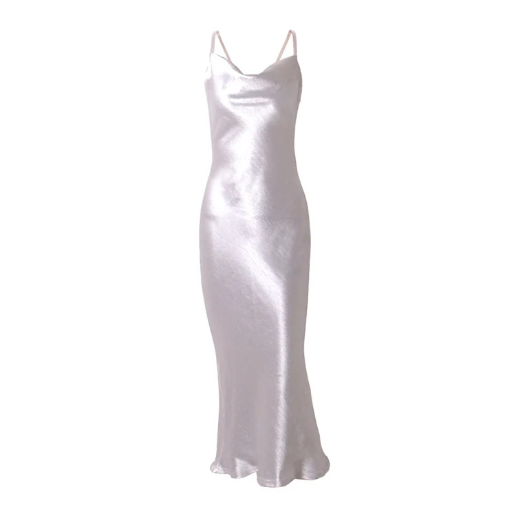 Wholesale V Neck Midi Women Satin Long Dress Backless tie a knot Summer Elegant Party Dresses