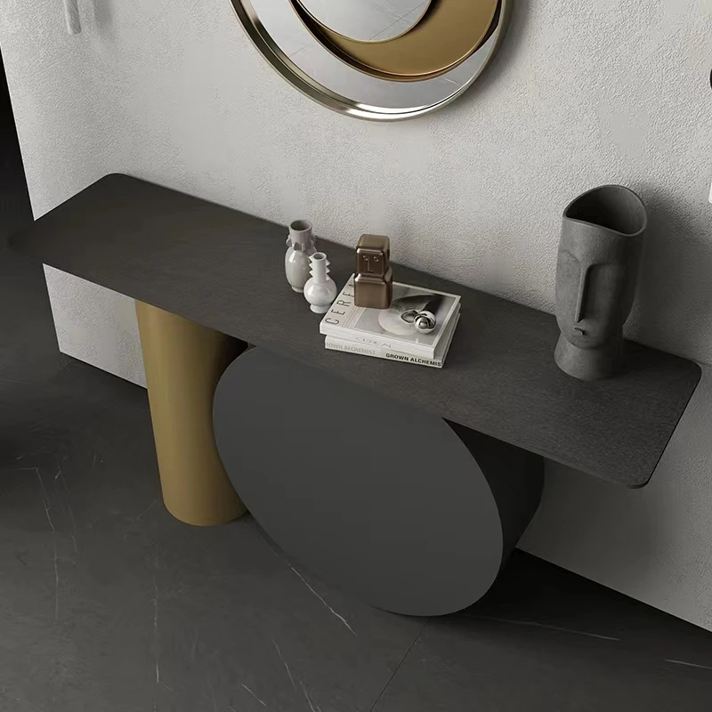 Golden&Black Steel Console Table Marble Top Entrance Desk Hallway Modern Luxury Design Living Room Furniture Home Decoration OEM