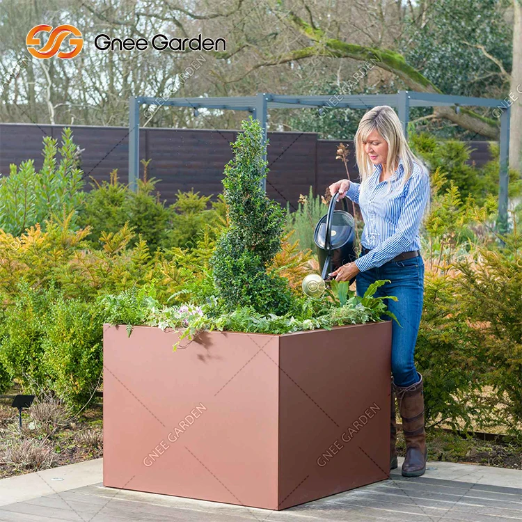 Corten Steel Rectangular Planter Box | Modern Farmhouse Rustic Design | Outdoor Metal Trough Raised Garden Bed for Commercial