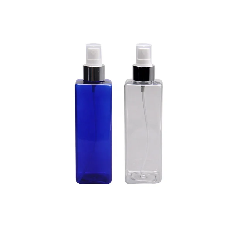 Cosmetic packaging 60ml 100ml 250ml PET square plastic bottle with 20/410 24/410 spray pump cap