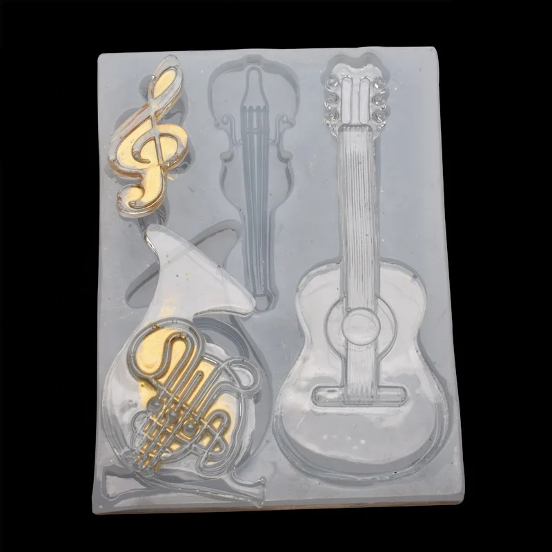 Guitar Musical Note Mirror Mold Musical Instrument Pendant Resin Handmade Soap Mold Chocolate Candy Cake Decoration Tool