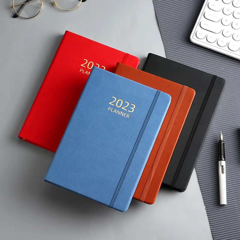 A5 Corporate 2023 Plannerbook Elastic Band Business 365 Days Diary English Agenda PU Leather Planner