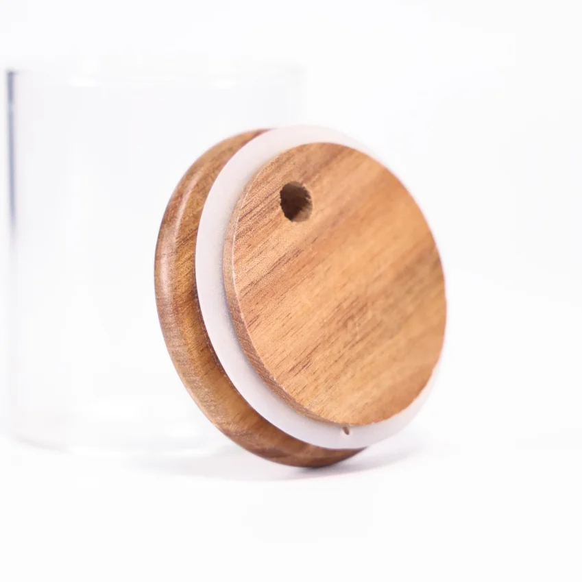 16 oz Beer Can Cola Shape Glass Mason Jar Bottle With Wood Bamboo Acacia Lid And Glass Straw