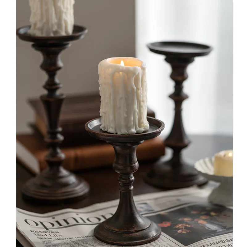 Home Candle Decoration European Luxury Romantic Table Decoration Ins Wind Retro Resin Brown Candlestick Candles Jars