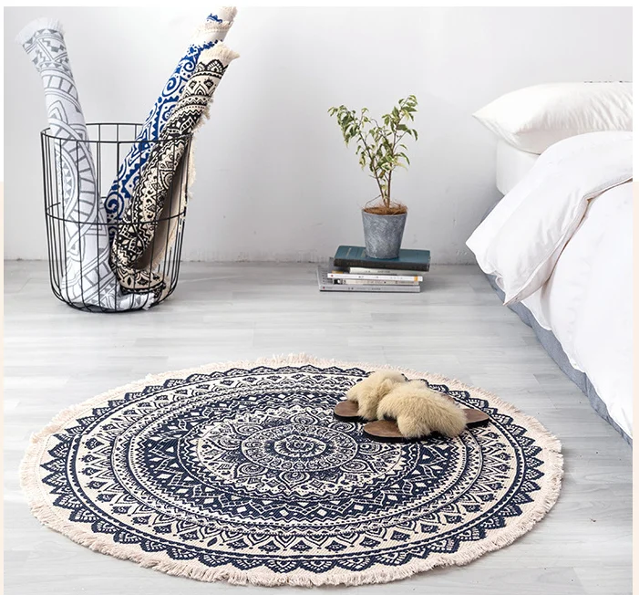 
Morocco Round Carpet Bedroom Boho Style Woven Geometric Design Rugs Carpet 