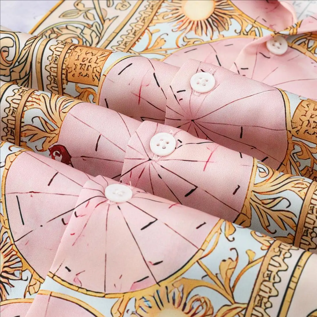 High Quality Fashion Pure Silk Printed Shirts Baroque Globe Pattern Print Short Sleeve Casual Shirts For Men