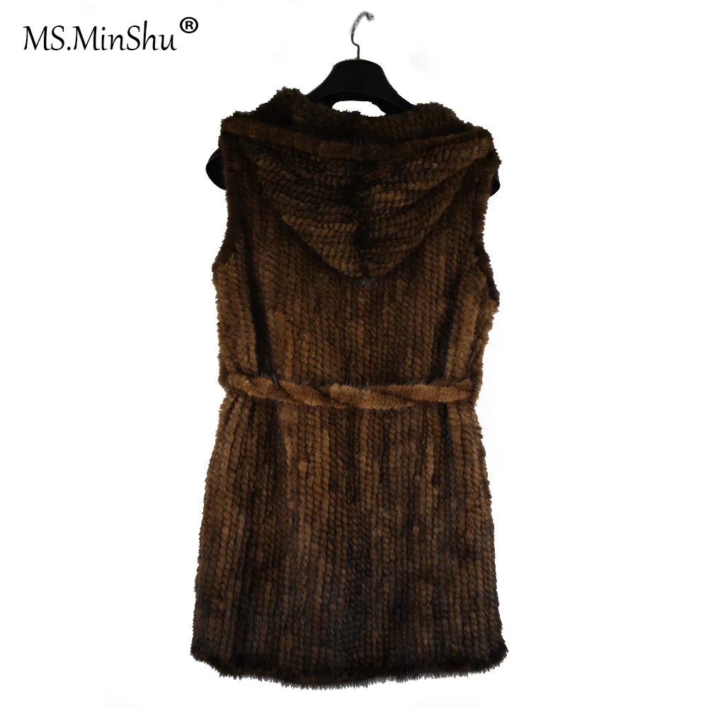 MWFur Hand Knitted Mink Fur Vest Women Coat Sleeveless Winter Gilet Mink Fur Vest For  Lady