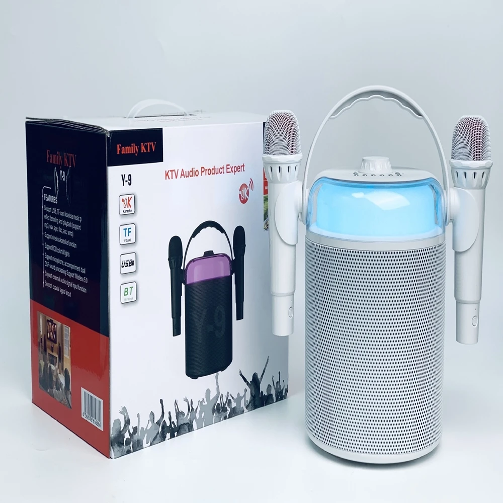Amazon top Y9 20 Вт сабвуфер Колонка двойные микрофоны для дома вечеринки KTV 2 в 1 портативный уличный домашний беспроводной