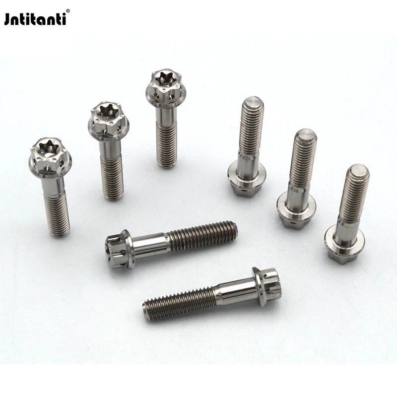 Jntitanti Gr.5 titanium alloy Ti-6Al-4V Hex Flange Bolts with Lighting Holes and Grooves on side of Hex Head M6x30mm