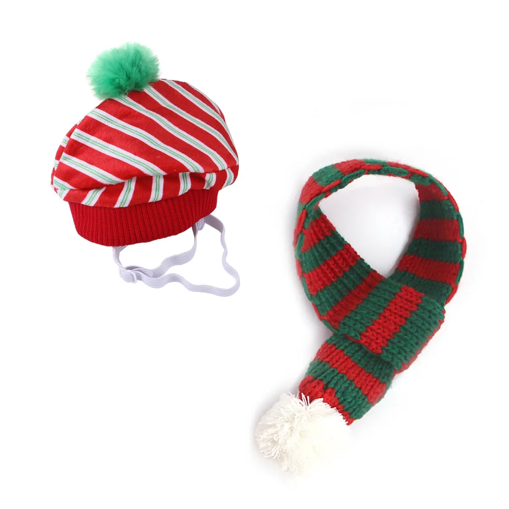 Creative Bib Plaid Hat Cat Dog Pet Knitted Scarf Set Hat Scarf Set Christmas Halloween Factory wholesale and fast delivery